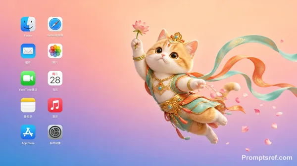 Рыже-белый кот в стиле дуньхуанского полёта 3D