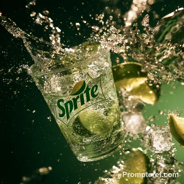 Парящий стакан Sprite с неоновыми брызгами