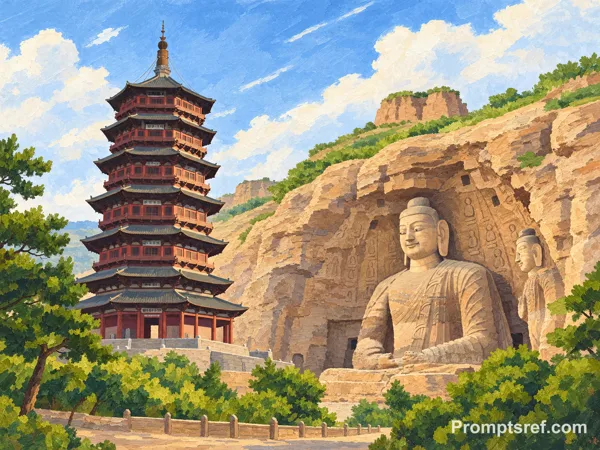 Tour et Bouddha en aplats d’acrylique
