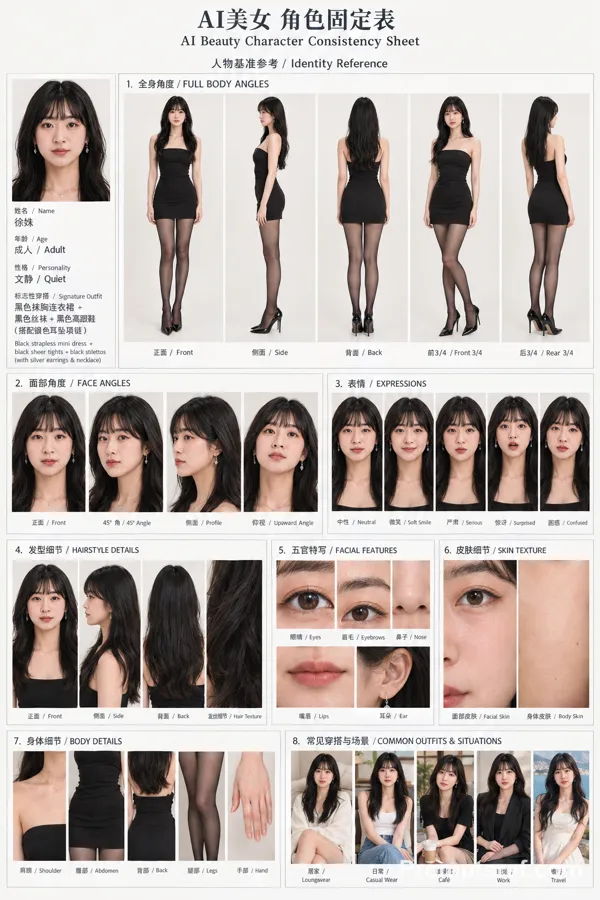 Hoja fotorrealista de mujer asiática