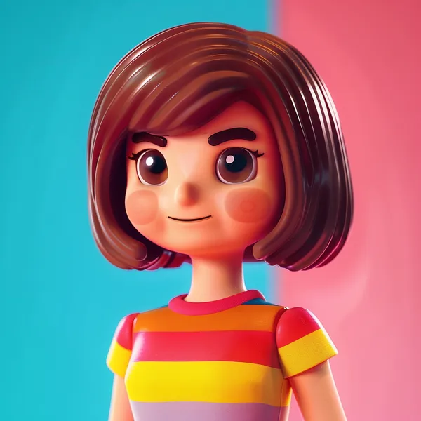 Глянцевая 3D-кукла в радужную полоску