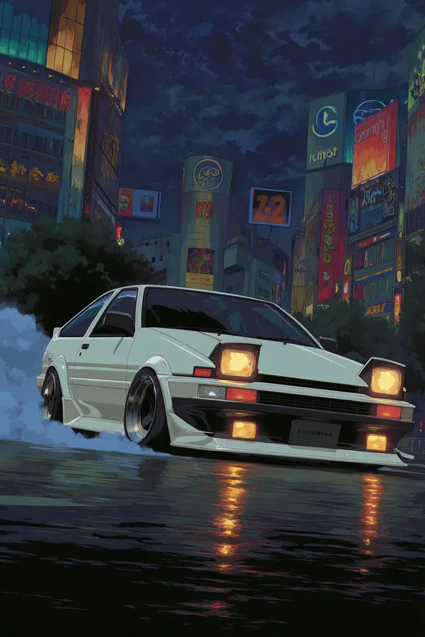 Киберпанк-AE86 дрифтует по Токио