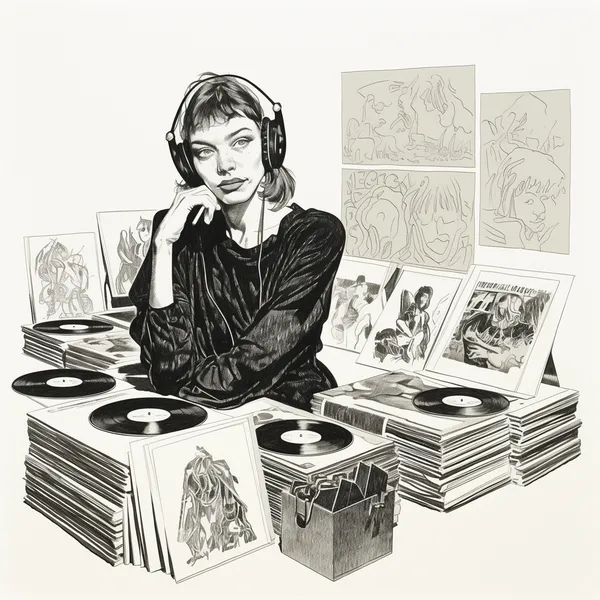Vinyl-Liebhaberin in einem alten Plattenladen
