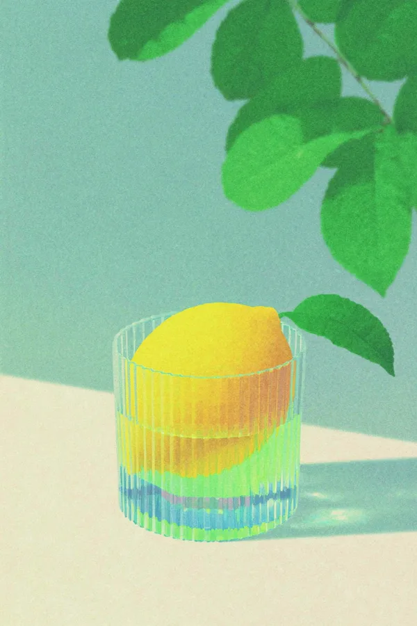 Лимон, искажённый рифлёным стеклом
