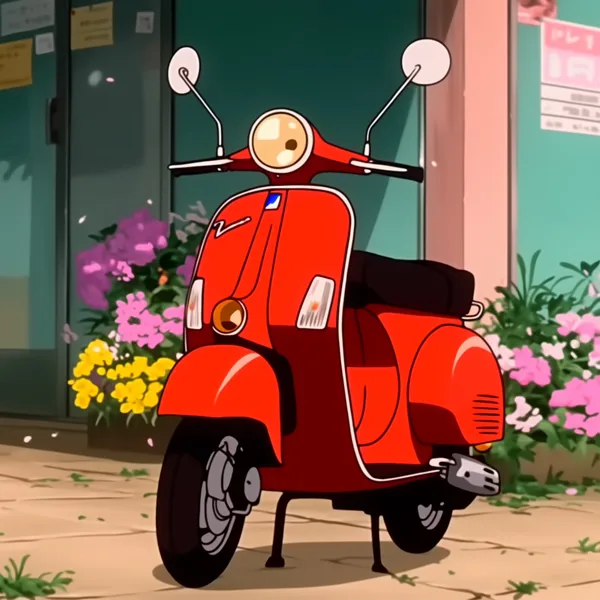 Vespa в цветах у цветочного магазина