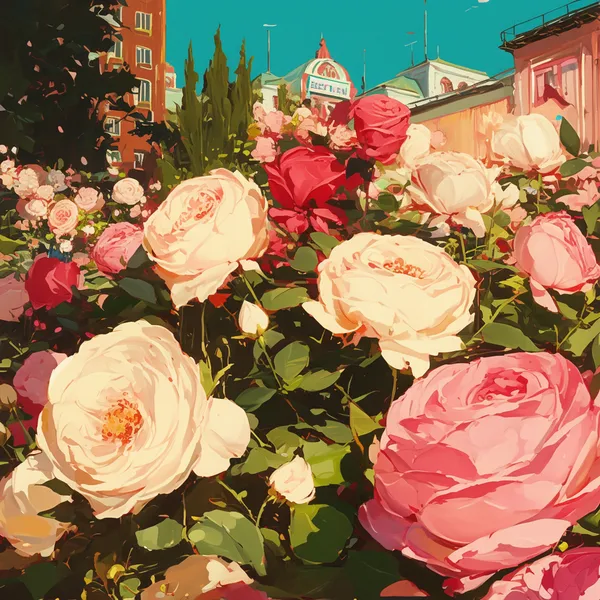 Rosas cottagecore en óleo vintage