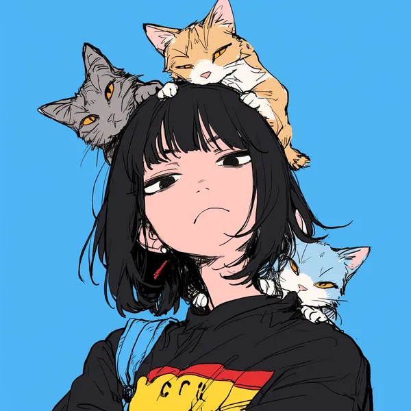 Этюд аниме-девушки-кошки