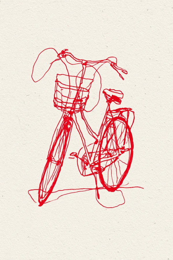 Vintage-Fahrrad in roten Lithografielinien