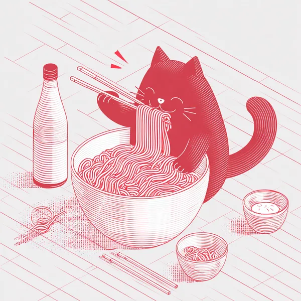 Ретро-кот с раменом