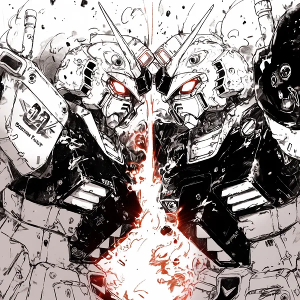 Два Gundam в ожесточённой дуэли