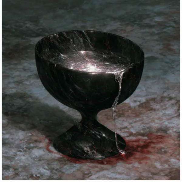 Разбитый кубок из чёрного мрамора, сплавленный с серебром