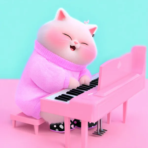 Пухлый кот играет на пианино