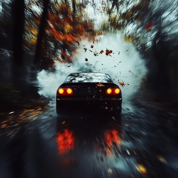 Nissan Silvia S15 мчится по осенней дороге