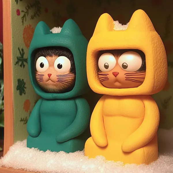 Котята радуются снежному дню