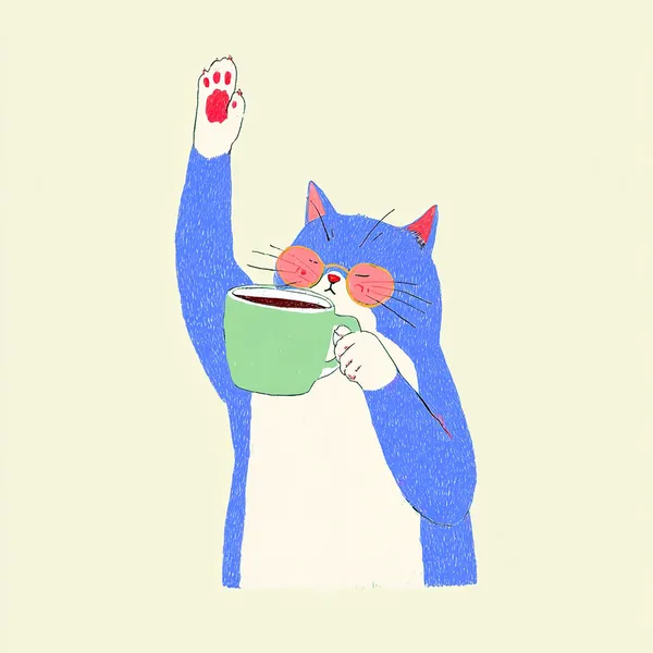 Кот пьёт эспрессо, отставив мизинец