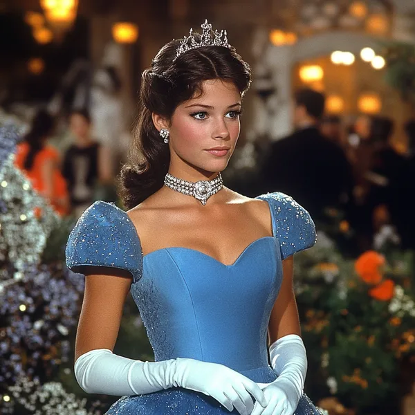 Princesa de vestido azul en un fotograma de los años treinta