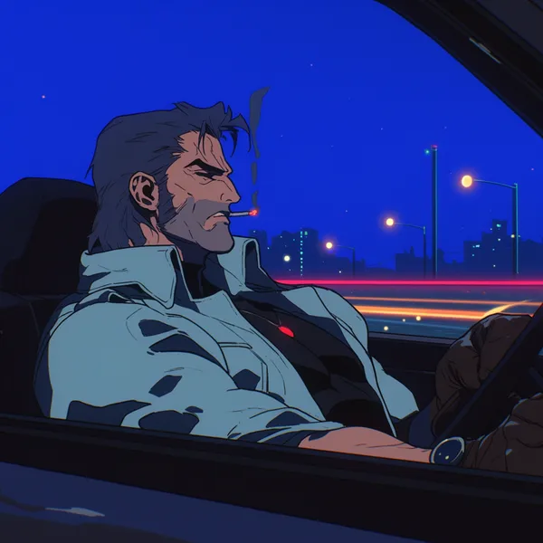 Example of an image generated using the prompt --sref 3986738193 in Midjourney with Anime, Vintage, Cyberpunk style 2