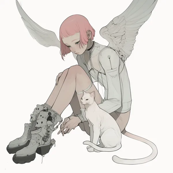 Аниме-ангел и кот