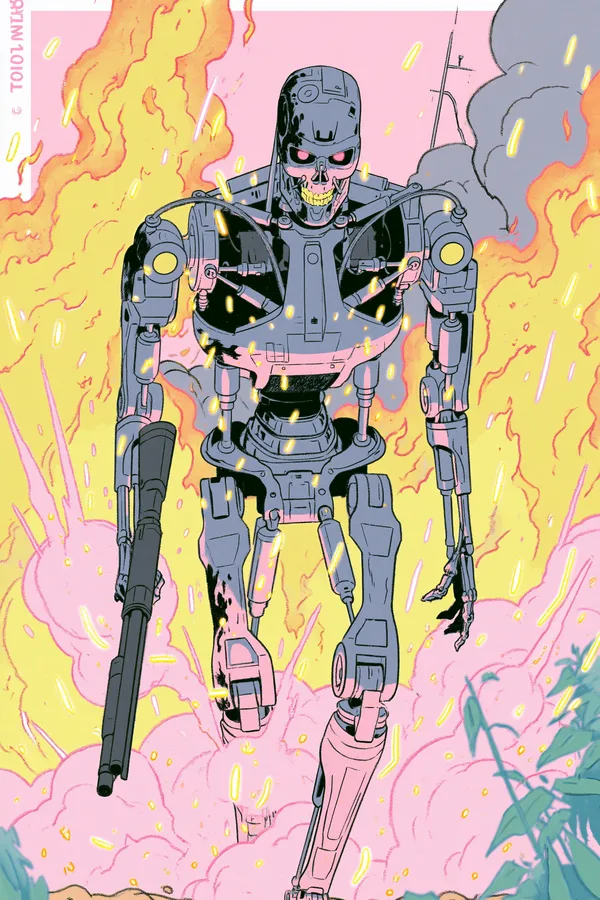 T-800 шагает сквозь огонь