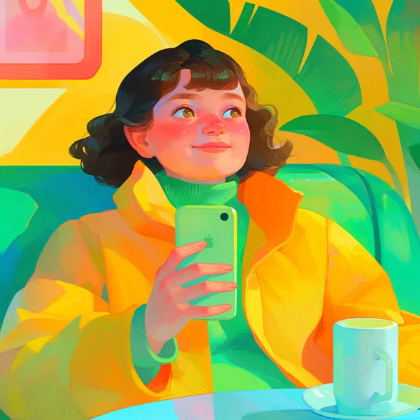Женщина пользуется iPhone в кафе