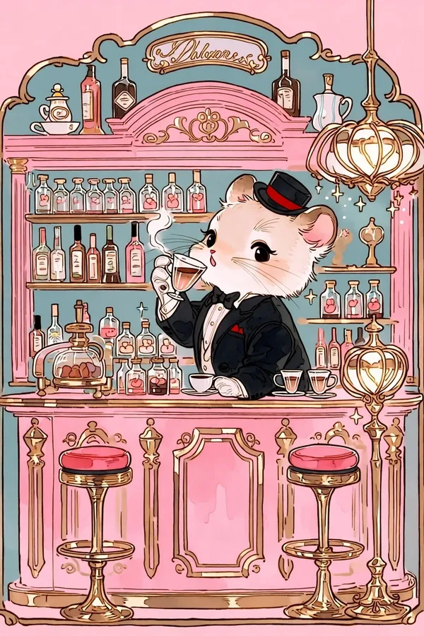Хомяк в костюме пьёт кофе