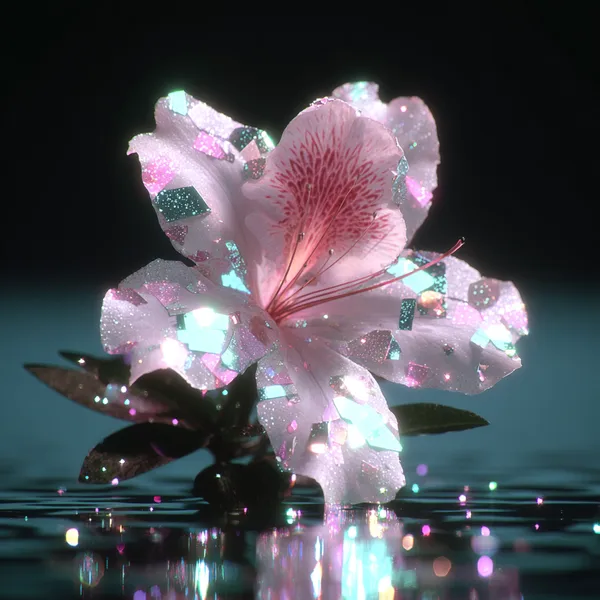 強烈なレンズフレアに包まれたホログラムの花