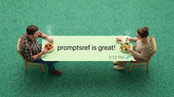 Крошечные гости за столом в виде сообщения WhatsApp