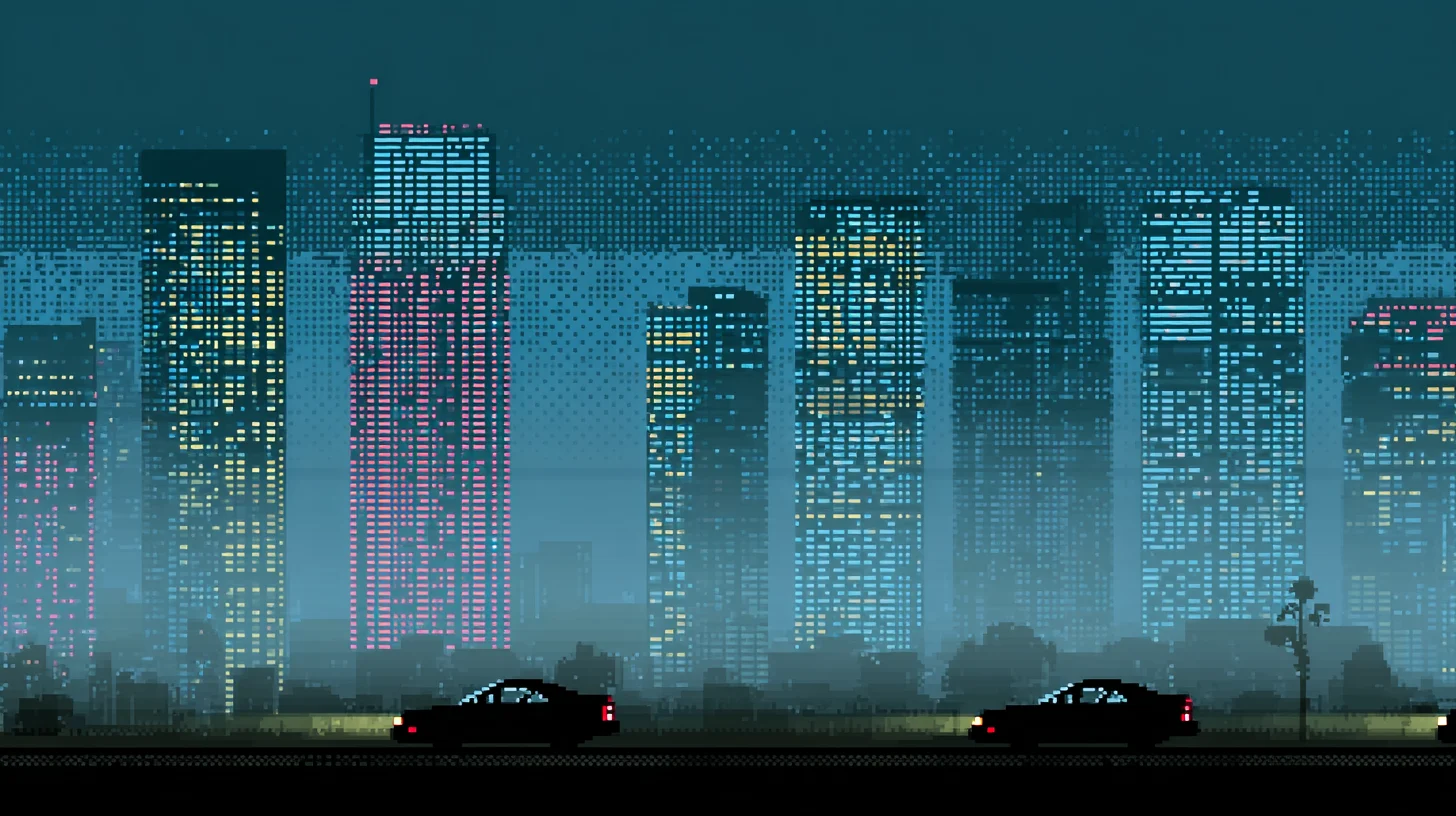 Pixel‑art city at night by midjourney.png
